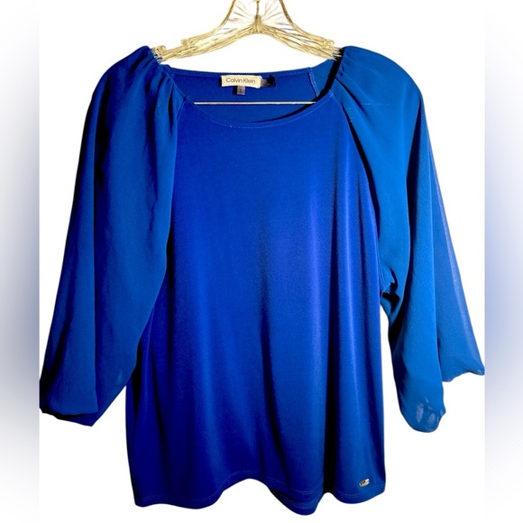 Calvin Klein 3/4 Chiffon Sleeve Blouse, medium, Round Neck Pullover - Picture 2 of 7
